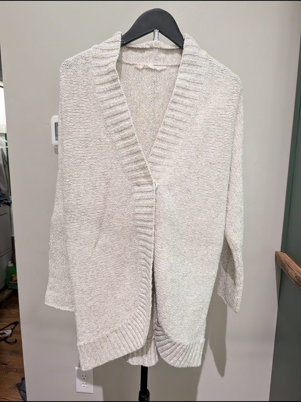 Eddie Bauer Light Cream Open-Front Ribbed Cardigan